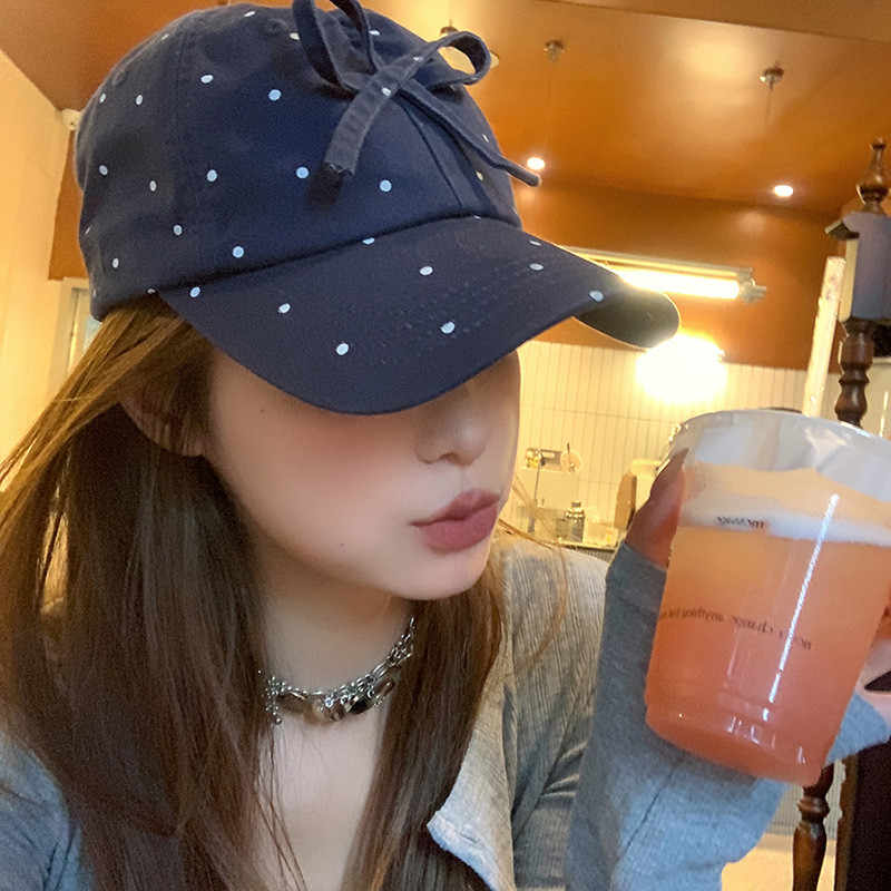 miu风蝴蝶结波点棒球帽女2025新款春秋ins小众设计感宽檐鸭舌帽子