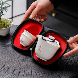 茶壶茶杯 羊脂玉陶瓷白瓷旅行茶具一壶二杯手抓壶户外随身便携式