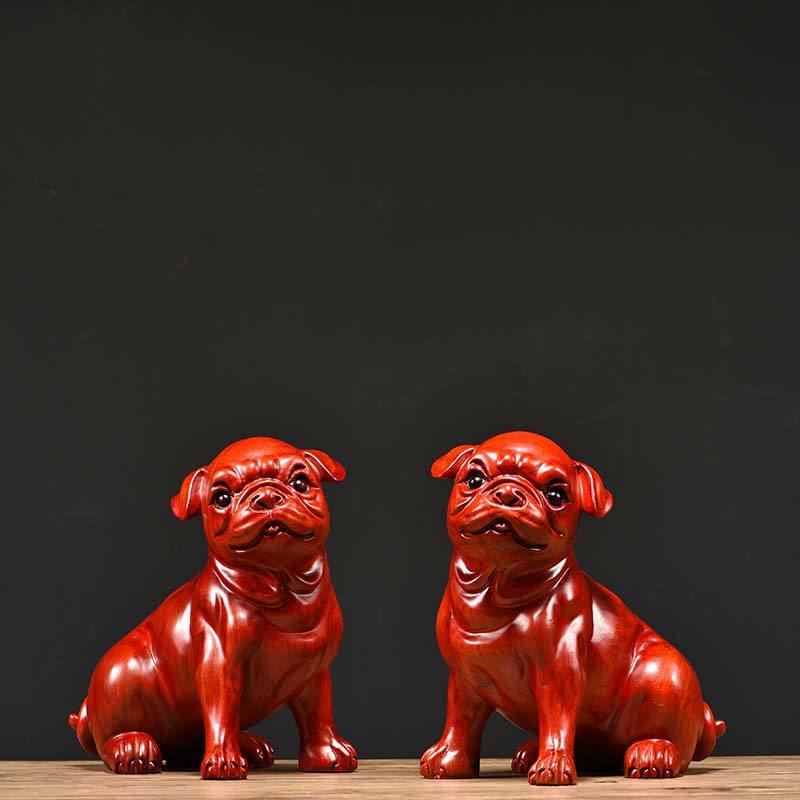 黑檀木雕招财狗送礼实木雕刻生肖工艺品家居饰品摆件一对礼品