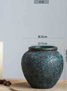 景德镇陶瓷花瓶粗陶土复古做旧干花插花陶罐花盆客厅摆件软装饰品