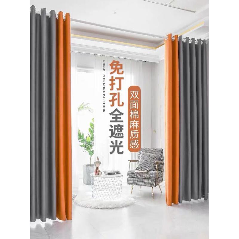 新款加厚酒店工程高遮光窗帘布斜纹现代素色纯色简约成品双面麻