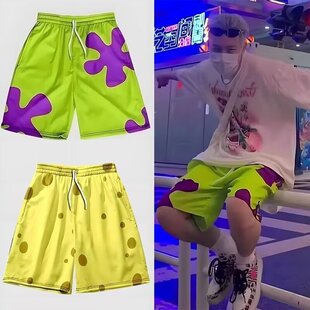 裤 薄款 头速干5分裤 松紧腰冰丝宽松中裤 运动 短裤 马裤 男草莓熊夏季