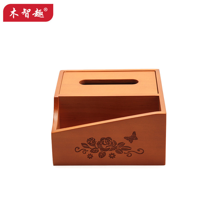 桌面纸巾盒木制遥控器收纳盒置物架创意中式抽纸盒客厅茶几多用途