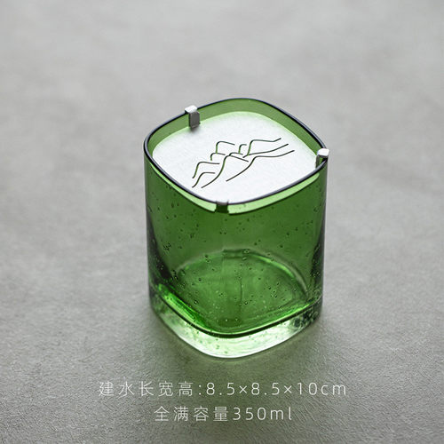 悬挂式气泡玻璃茶洗建水茶渣桶琉璃水盂茶台废水缸带盖茶滤