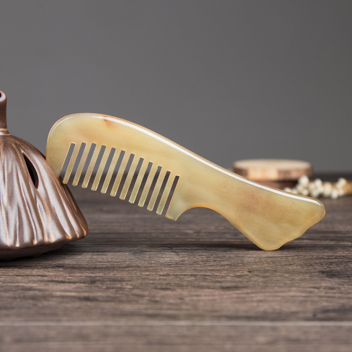 羊角梳天然加厚手工角梳17鱼尾绵羊梳粗齿