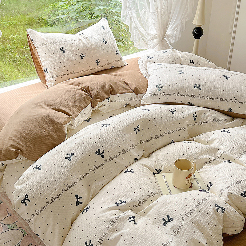 ins田园床单被套三件套小碎花彩竺棉四件套床上用品双层纱加厚风