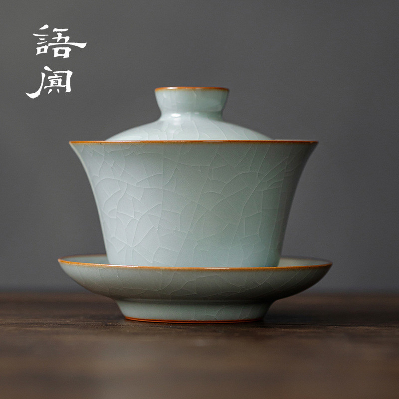 台湾丰子汝窑盖碗手工茶碗青瓷大号单个汝瓷三才杯陶瓷功夫茶具碗