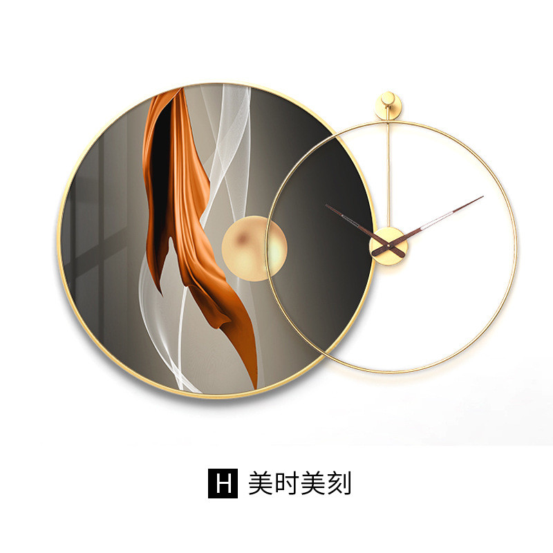 新中式创意装饰画客厅沙发背景墙卧室挂画圆形餐厅晶瓷画挂钟组合