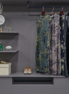 新中式风样板间衣帽间软装陈设样板房卧室衣柜摆件裙子收纳盒组合