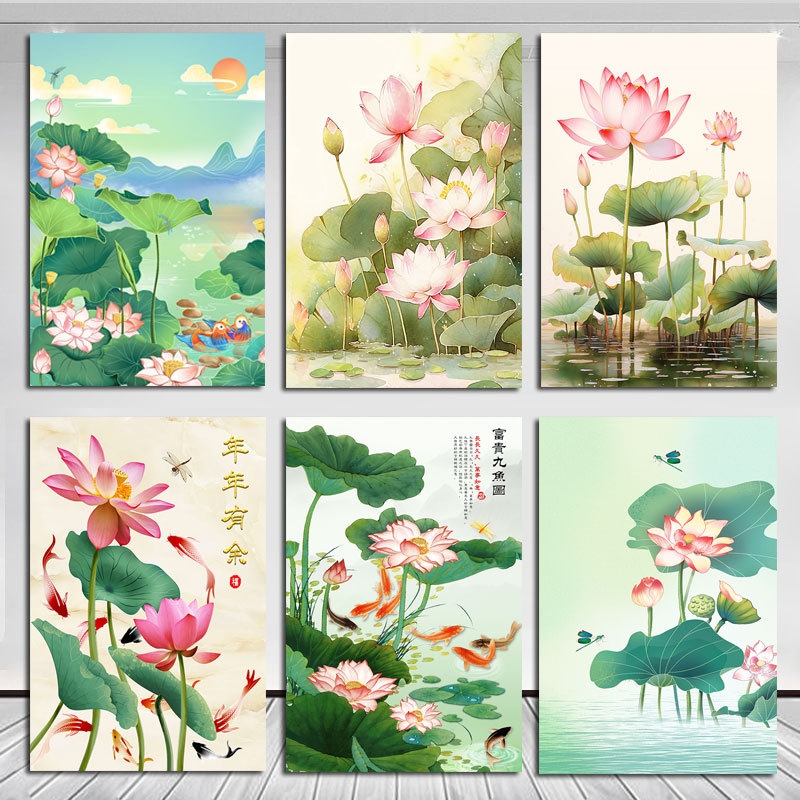 荷花装饰挂画荷花韵装饰画入户玄关竖版客厅过道背景墙莲花挂画图片