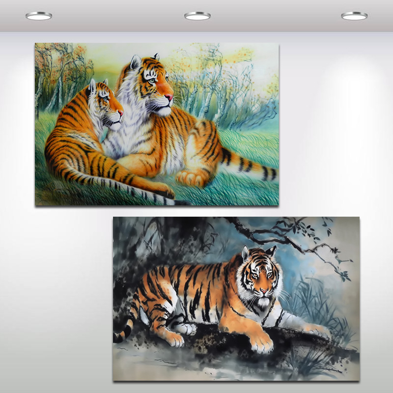 新中式老虎装饰画动物生肖虎贴画猛虎镇宅客厅书房挂画卧虎图海报图片