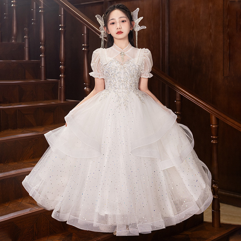 女童礼服轻奢高端婚礼花童小女孩公主裙儿童主持人钢琴演奏演出服