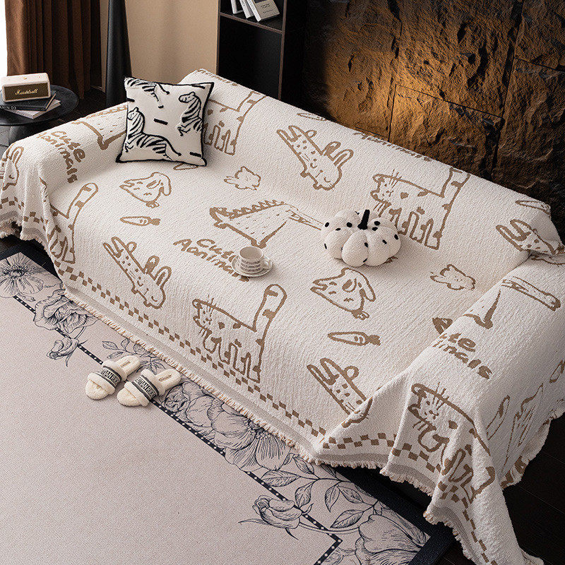 可爱卡通小清新全包耐脏沙发巾防滑防猫抓沙发盖布加绒加厚沙发毯