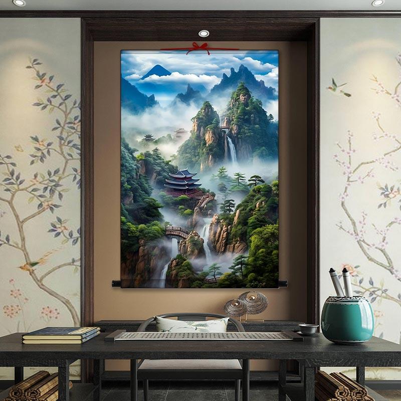 仙家堂口山水画堂单挂画暗堂口风景画风水画东北堂屋供奉仙堂背景