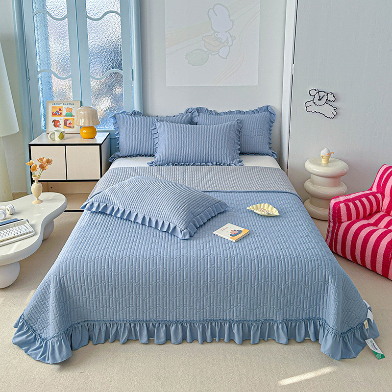 莱花边天丝床盖夹棉加厚榻榻米床单三件套小清新赛尔床裙枕套批发