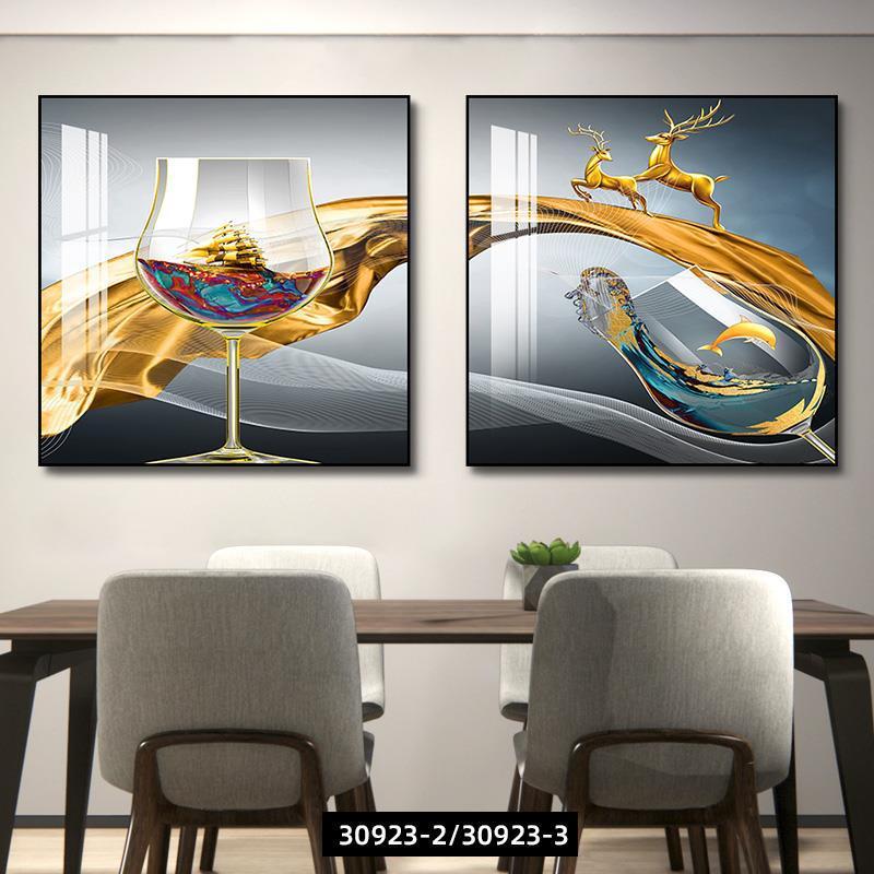 两联餐厅装饰画饭厅背景墙现代简约壁画北欧客厅挂画创意酒杯墙画图片