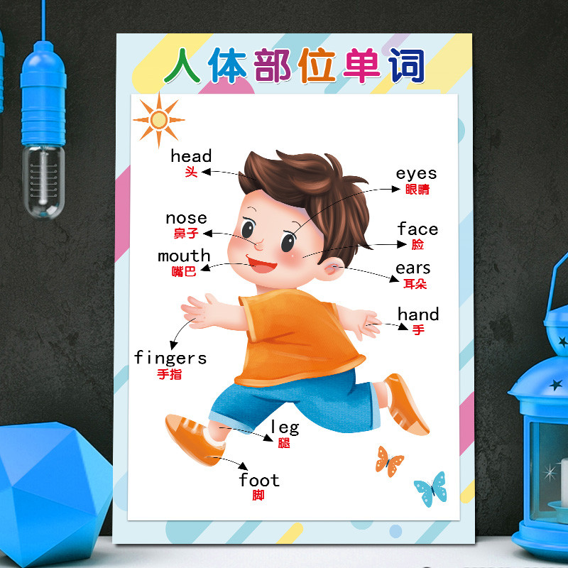 儿童身体部位人体器官单词英语早教认知20以内加减法口诀表挂图画