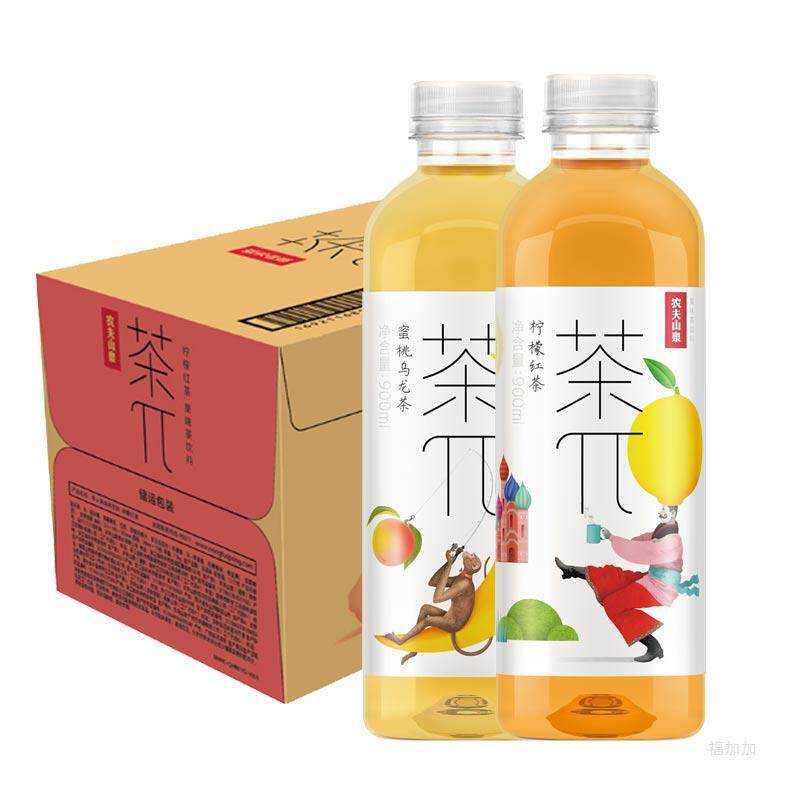 新货农夫山泉茶兀饮料茶派900ml*12瓶柠檬红茶蜜桃乌龙茶果味饮料