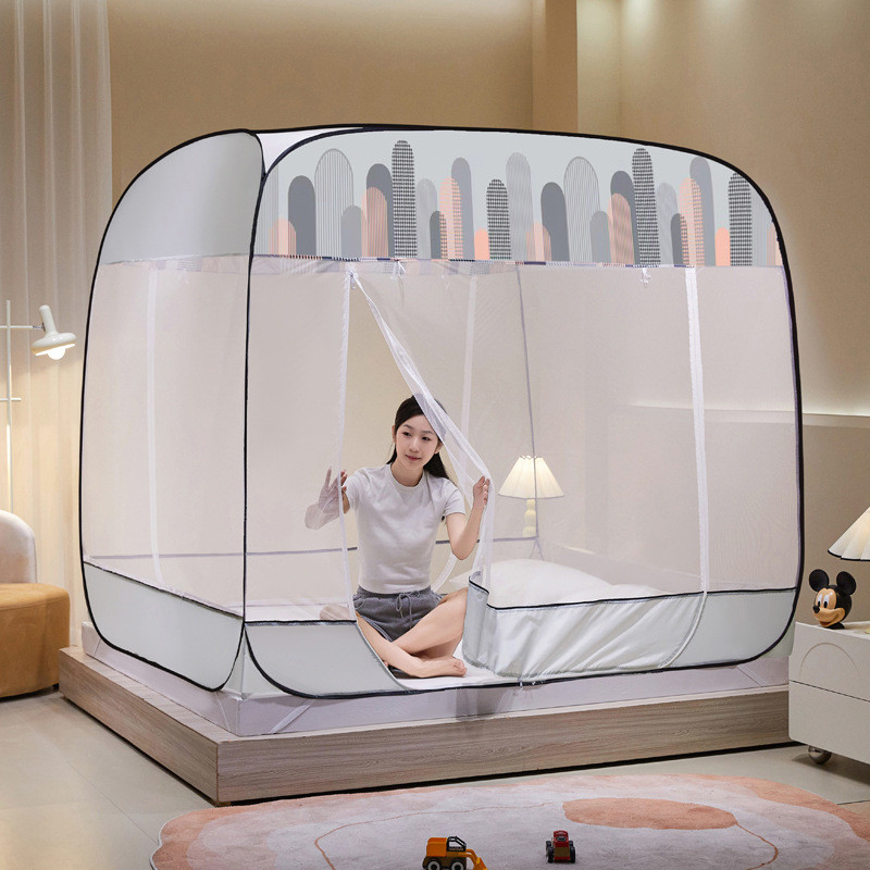卡通防摔蚊帐儿童蒙古包蚊帐家用免安装三开门宿舍蚊帐批发