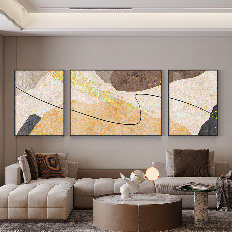 有鹿生财客厅装饰画大气好轻奢沙发背景墙挂画高级感寓意壁画三联