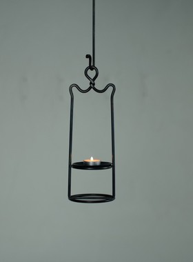 东际器物手工锻打禅意复古铁艺烛台油灯台日式茶室寂茶道侘吊挂风