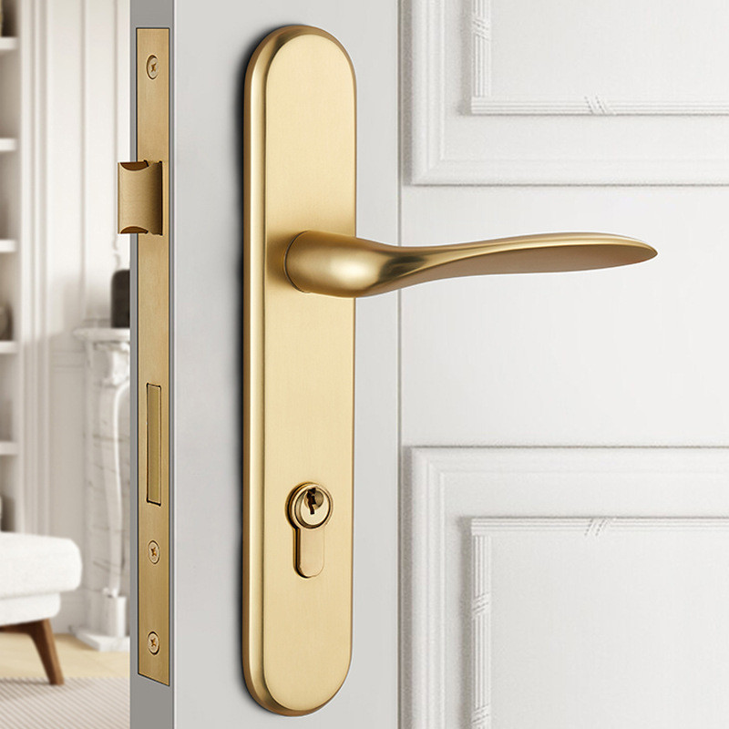 厂家 黄铜金色门锁卧室简约纯铜室内木门锁轻奢磁吸静音家用锁具