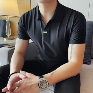 polo衫 V领短袖 韩版 英伦风冰丝无痕t恤时尚 打底 推荐 修身 高级感男士