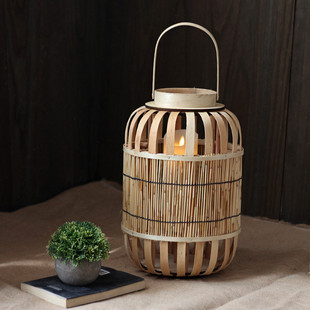 草编风灯手提灯笼蜡烛台拍摄道具民宿花园阳台别墅旧复古做装饰品