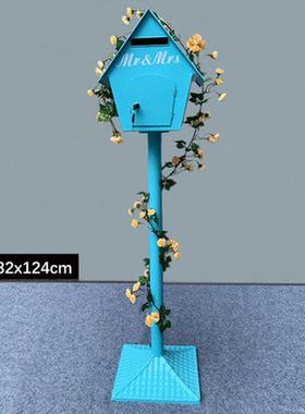 鼎桢铁艺室外信箱复古邮筒邮箱带锁意见箱立式落地信报箱红色