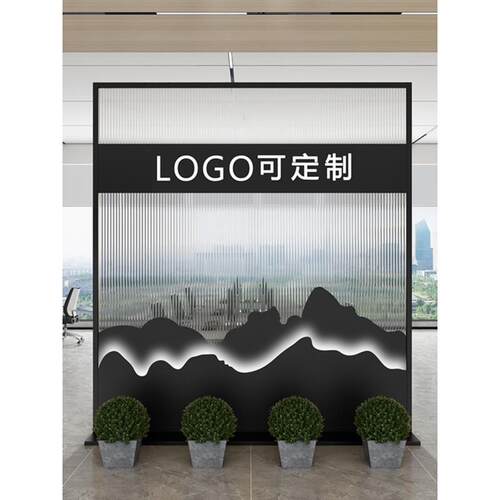 ll现代铁艺隔断屏风形象墙办公室装饰简约可移动背景墙前台镂空挡