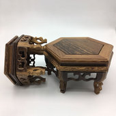 红木奇玉石头摆件底座底座紫砂茶壶花瓶摆件文玩实木六角六边形托