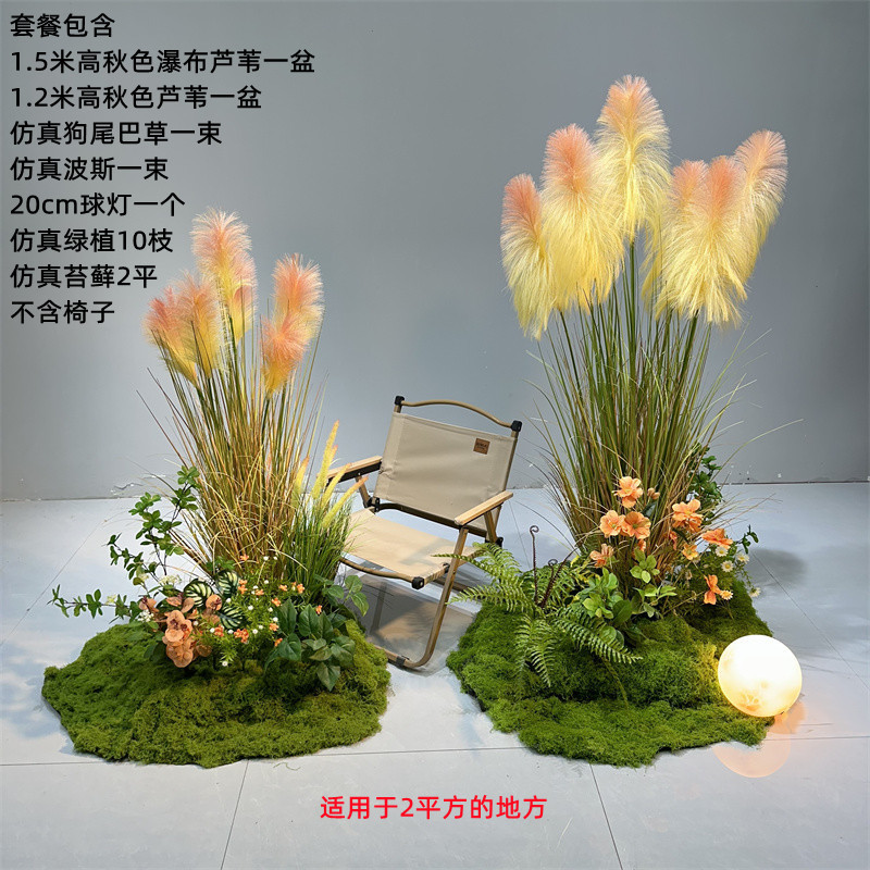 仿真芦苇草天然芦苇植物假花绿植造景楼梯落下角装饰落地盆栽摆件