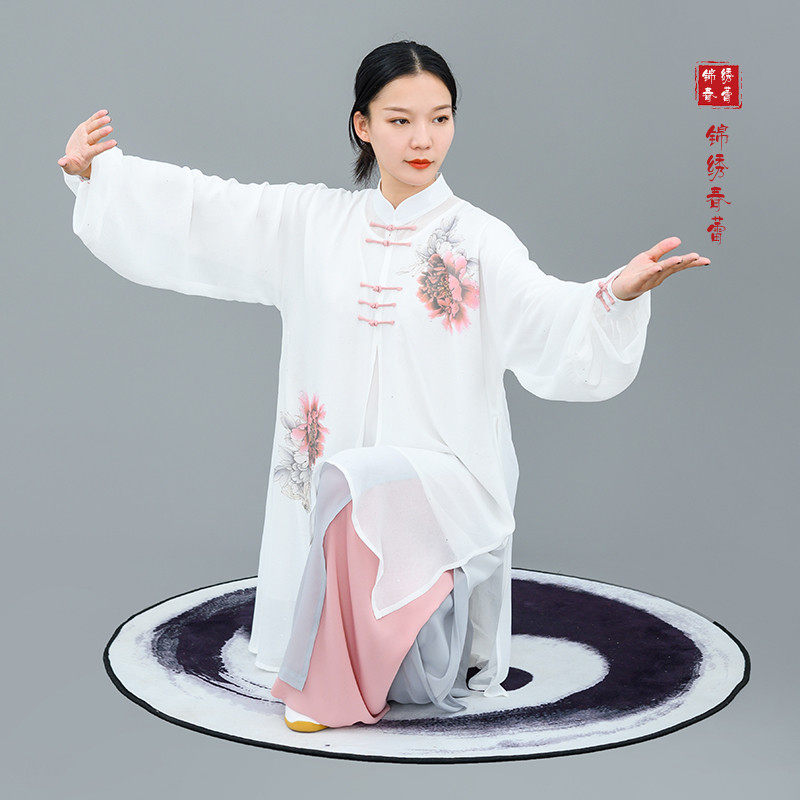 马蕾太极春新款太极服男女式太极表演服彩绘雍荣三件套武术表演服