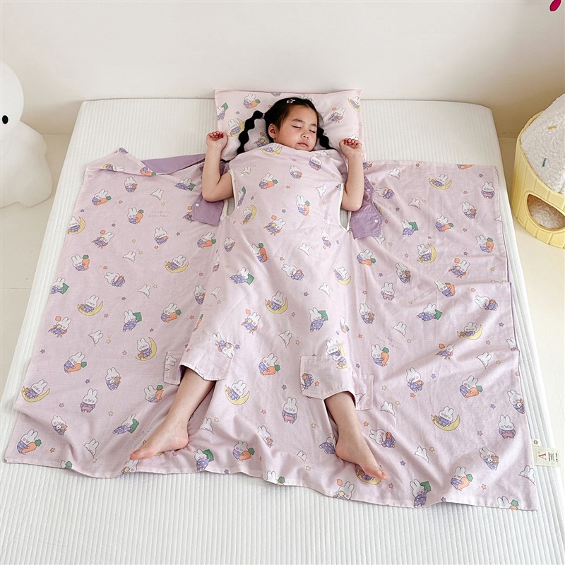 夏季纱布儿童防踢被子全棉护肚睡袋婴幼儿小学生防着凉神器