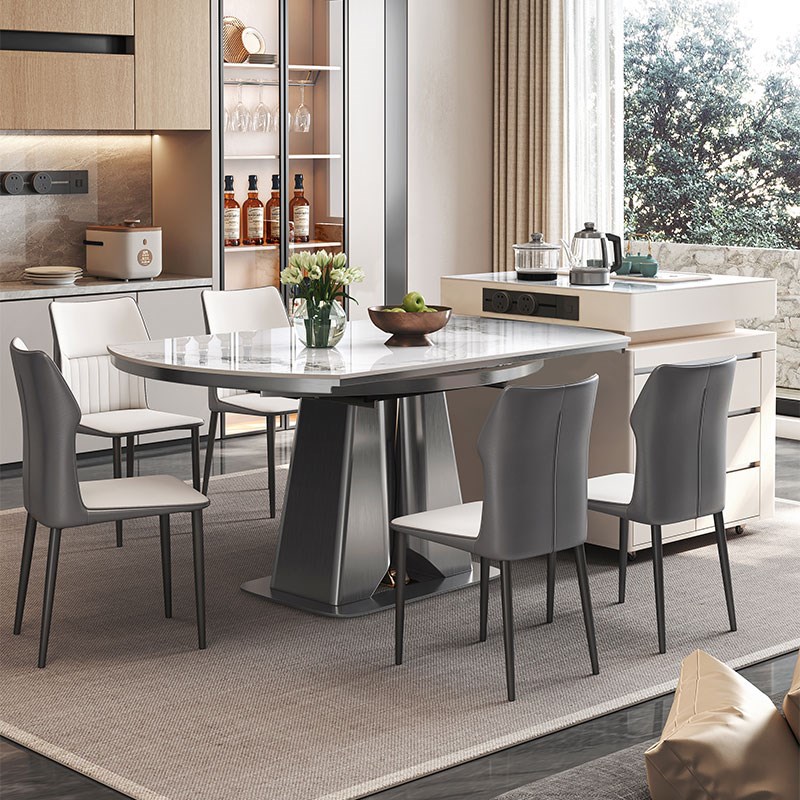 岩板岛台圆桌餐桌一体可分离伸缩带电磁炉家用现代轻奢倒台加餐桌