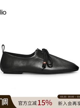 unfolio25新款褶皱系带串珠平底鞋方头休闲鞋舒适百搭