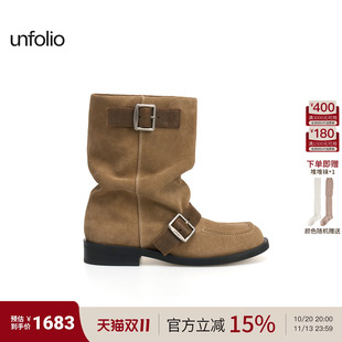 【杨紫同款】unfolio26新款搭扣褶皱堆堆短靴复古堆堆靴子女