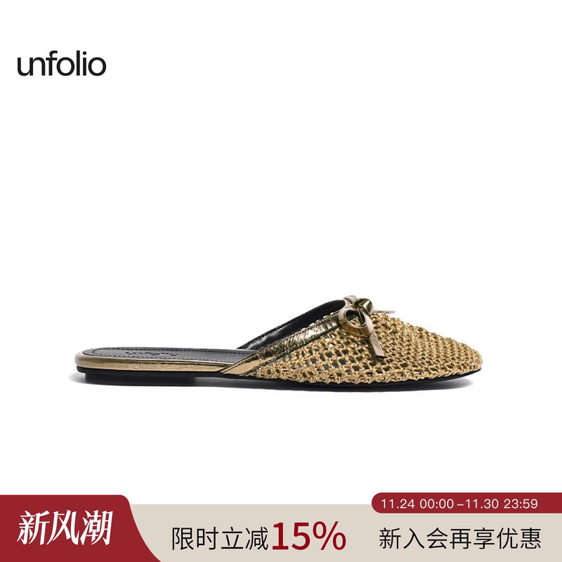 unfolio蝴蝶结拖鞋编织镂空