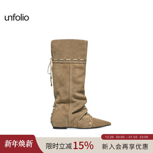 赵昭仪同款 及膝长靴可折叠两穿尖头靴褶皱堆堆靴子 unfolio25新款