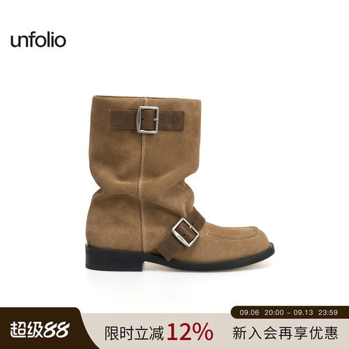 unfolio搭扣堆叠堆堆靴靴裸靴
