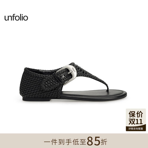 unfolio金属扣饰编织夹脚凉鞋