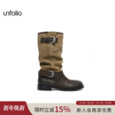 马思纯同款 金属搭扣长筒堆堆靴圆头中筒骑士靴子女 unfolio2025款