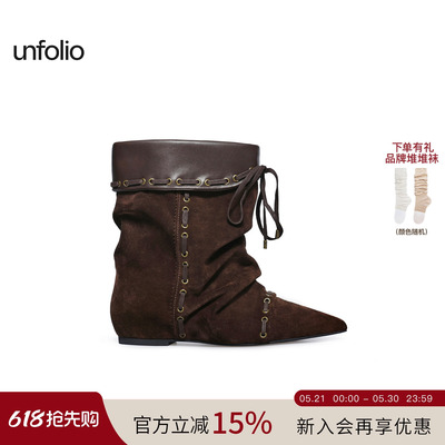 unfolio堆叠感踝靴游牧风短靴