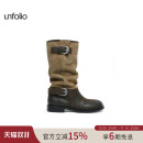 马思纯同款 金属搭扣长筒堆堆靴圆头中筒骑士靴子女 unfolio2025款