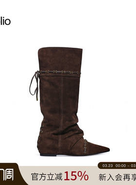 unfolio25新款可折叠两穿高筒长靴尖头靴及膝褶皱堆堆靴子