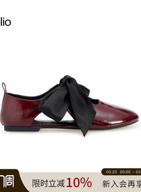 unfolio26SS新款复古平底蝴蝶结系带玛丽珍鞋薄底浅口单鞋子女