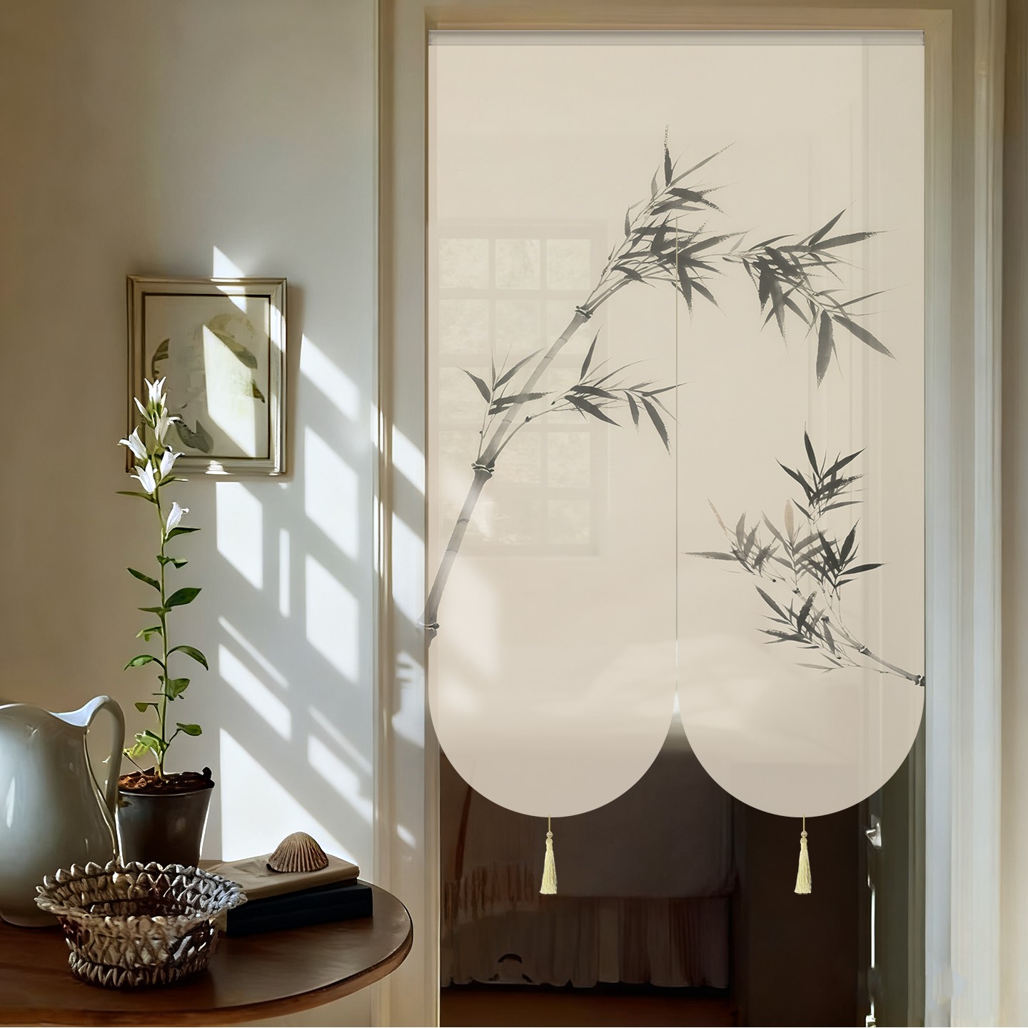 新款高档超好看中式薄纱门帘风水化解隔断遮挡卧室客厅免打孔定制