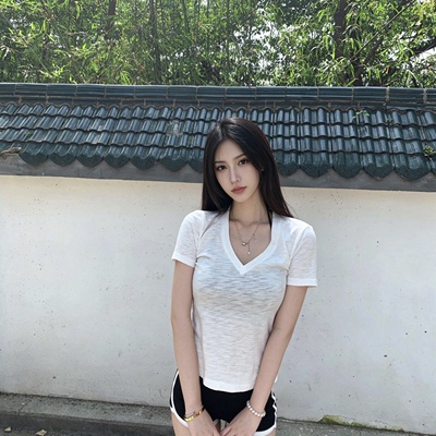 夏季简约V领短袖白色显瘦T恤女