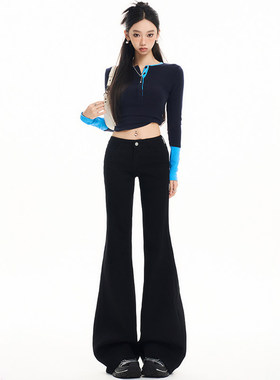 黑色美式不贴腿微喇叭裤女2025新款显瘦宽松小个子低腰辣妹牛仔裤