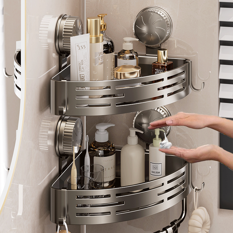 卫生间吸盘置物架浴室免打孔壁挂洗手台洗漱台厕所三角篮收纳架子